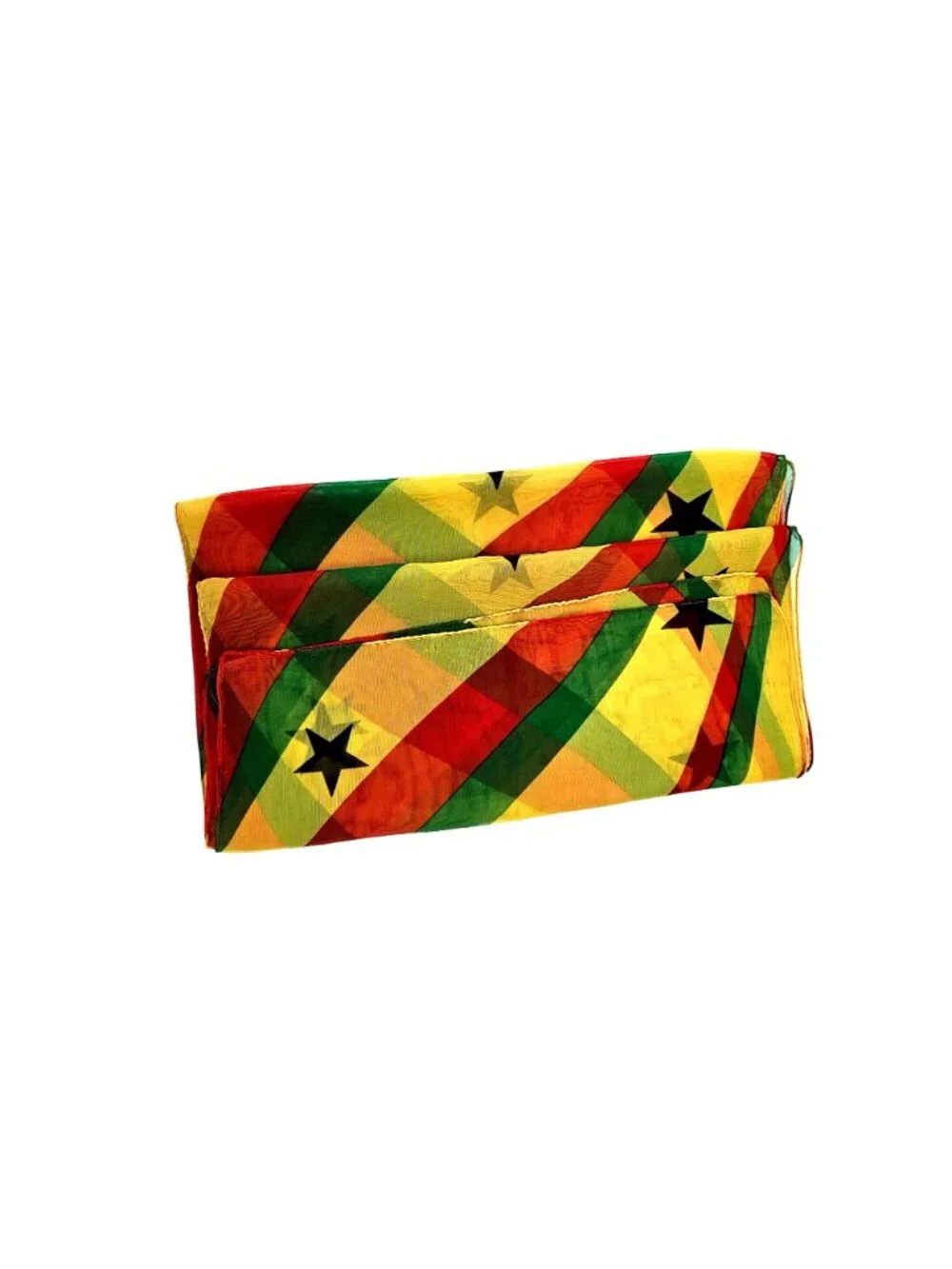 Ghana Flag Colors Rectangular Scarf Yellow Green Red Black Stars Polyester 54x13